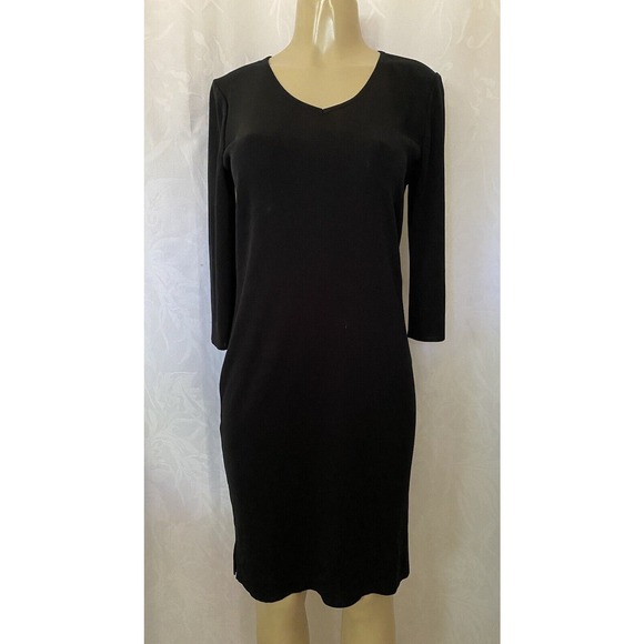 Ming Wang Dress Sheath Black 3/4 Sleeve V Neck Knit Acrylic Classic LBD … - Picture 2 of 7